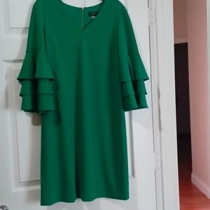 NWOT Tahari Arthur S. Levine green color dress fully lined.  Layered sleeves.
